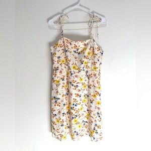 NWT Old Navy Floral Multicolor Fit Flare Tie-Strap Linen Blend Dress Size Large